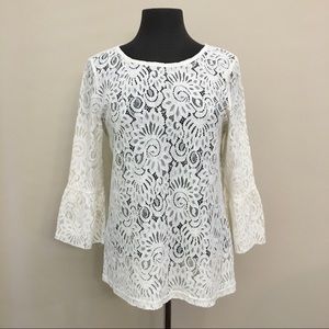 ICHI Ivory White Lace Bell Sleeve Blouse Women’s EUR 40/Medium